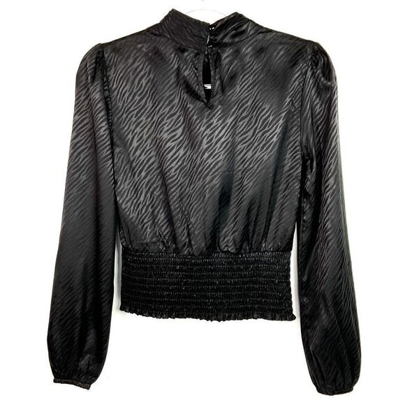 Self Esteem Black Zebra Stripe Shirred Long Sleeve Top XS New - Picture 4 of 6